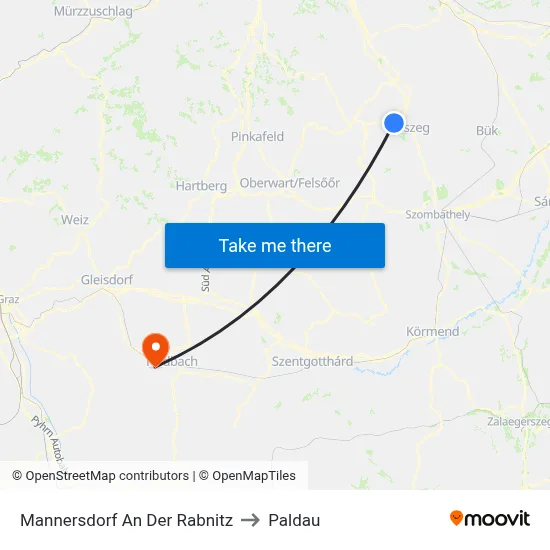 Mannersdorf An Der Rabnitz to Paldau map