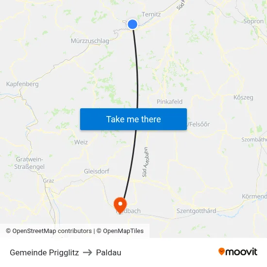 Gemeinde Prigglitz to Paldau map