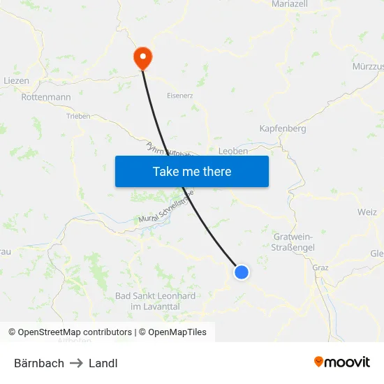 Bärnbach to Landl map