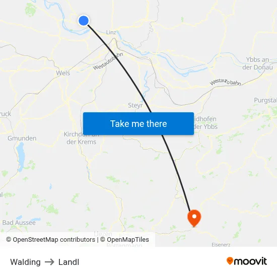 Walding to Landl map