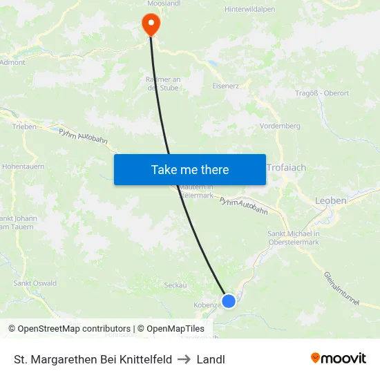St. Margarethen Bei Knittelfeld to Landl map