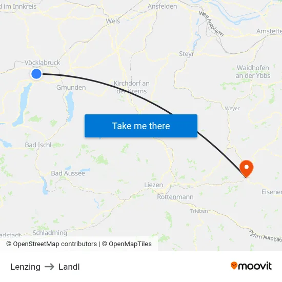 Lenzing to Landl map