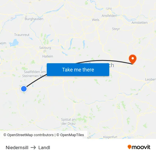 Niedernsill to Landl map