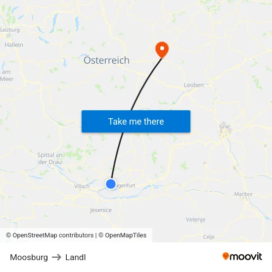 Moosburg to Landl map
