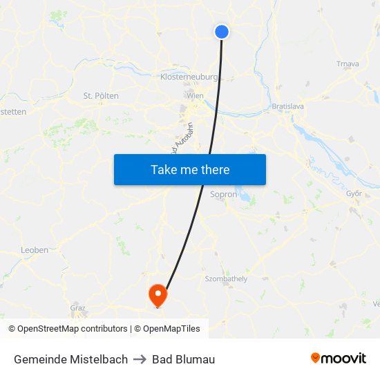 Gemeinde Mistelbach to Bad Blumau map