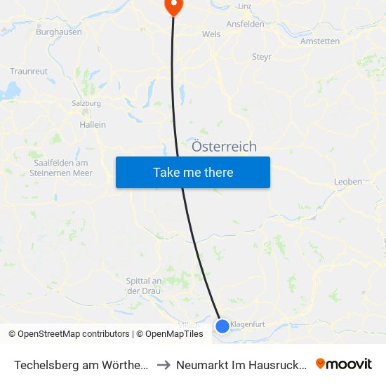 Techelsberg am Wörther See to Neumarkt Im Hausruckkreis map