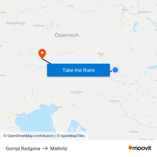 Gornja Radgona to Mallnitz map