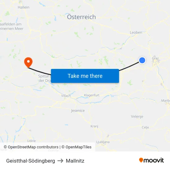 Geistthal-Södingberg to Mallnitz map