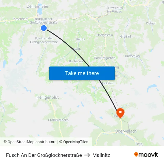 Fusch An Der Großglocknerstraße to Mallnitz map