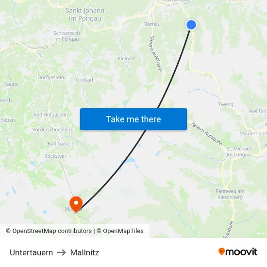 Untertauern to Mallnitz map