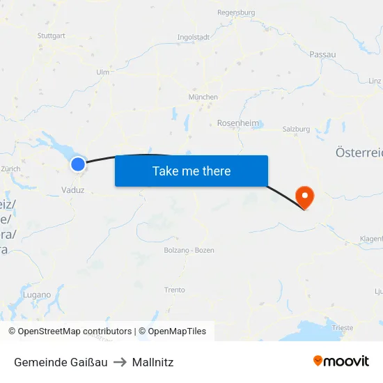 Gemeinde Gaißau to Mallnitz map