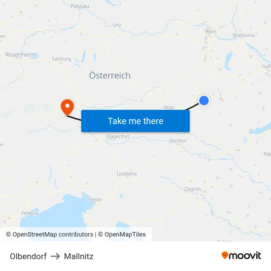 Olbendorf to Mallnitz map