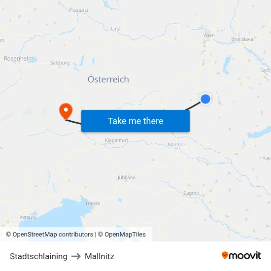 Stadtschlaining to Mallnitz map