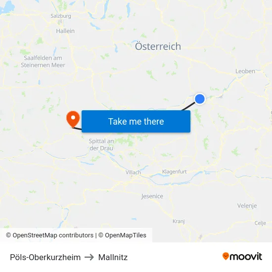 Pöls-Oberkurzheim to Mallnitz map