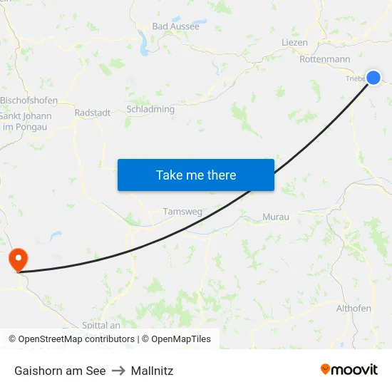 Gaishorn am See to Mallnitz map