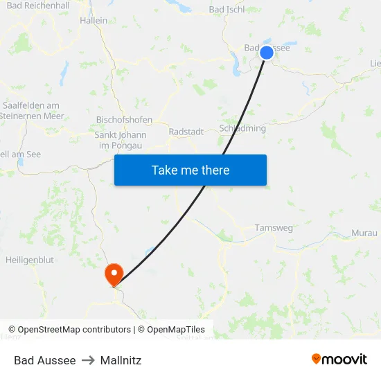 Bad Aussee to Mallnitz map