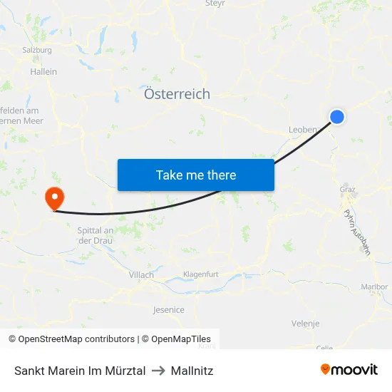 Sankt Marein Im Mürztal to Mallnitz map
