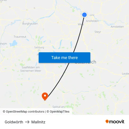 Goldwörth to Mallnitz map