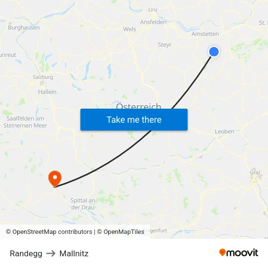 Randegg to Mallnitz map