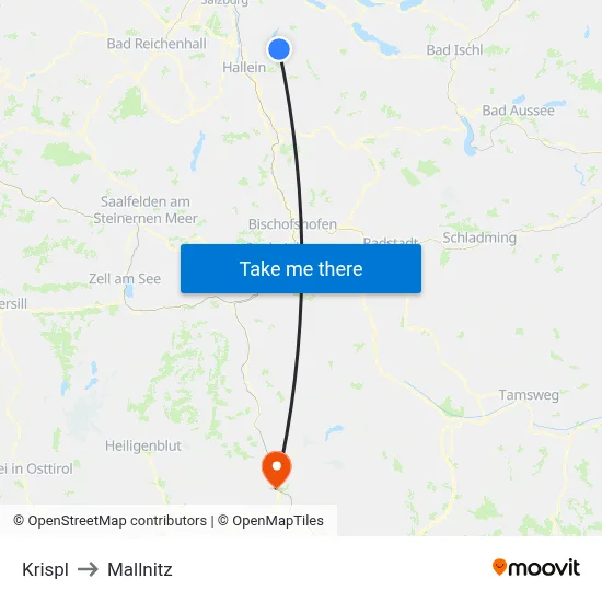 Krispl to Mallnitz map