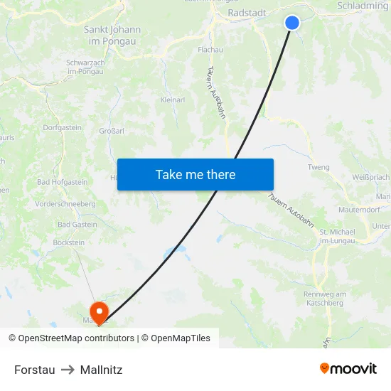 Forstau to Mallnitz map