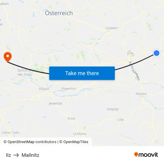 Ilz to Mallnitz map