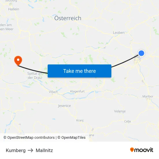 Kumberg to Mallnitz map