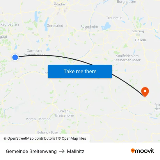 Gemeinde Breitenwang to Mallnitz map