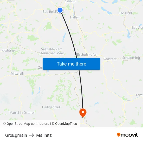Großgmain to Mallnitz map