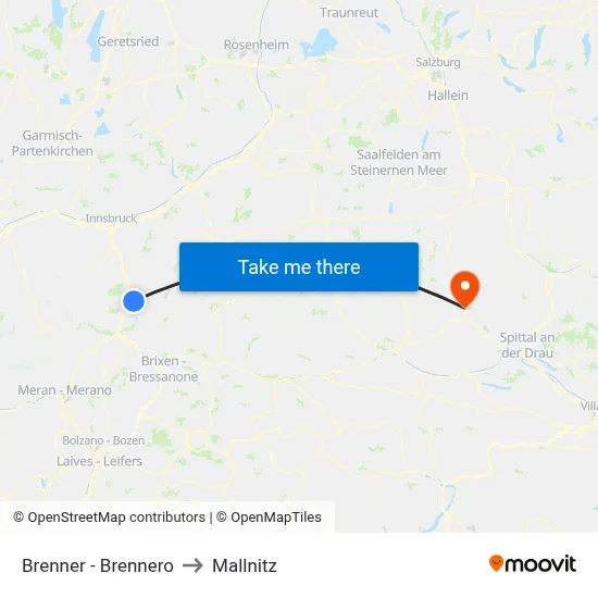 Brenner - Brennero to Mallnitz map
