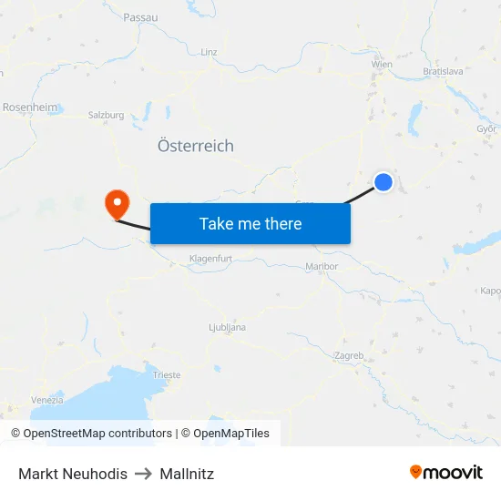 Markt Neuhodis to Mallnitz map