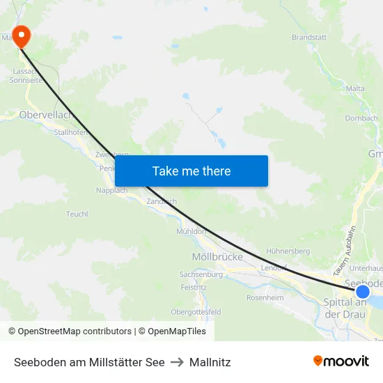 Seeboden am Millstätter See to Mallnitz map