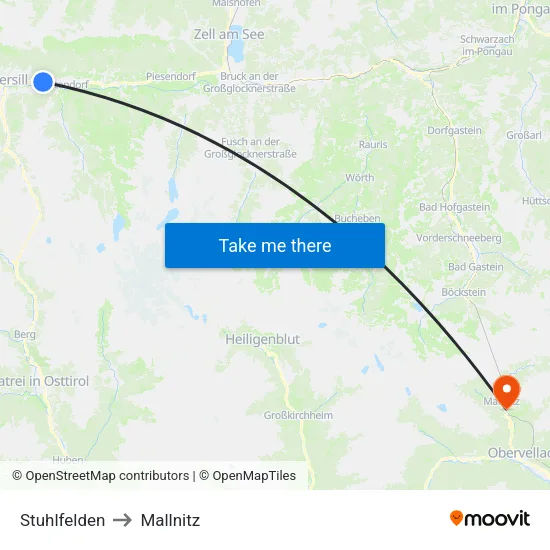 Stuhlfelden to Mallnitz map