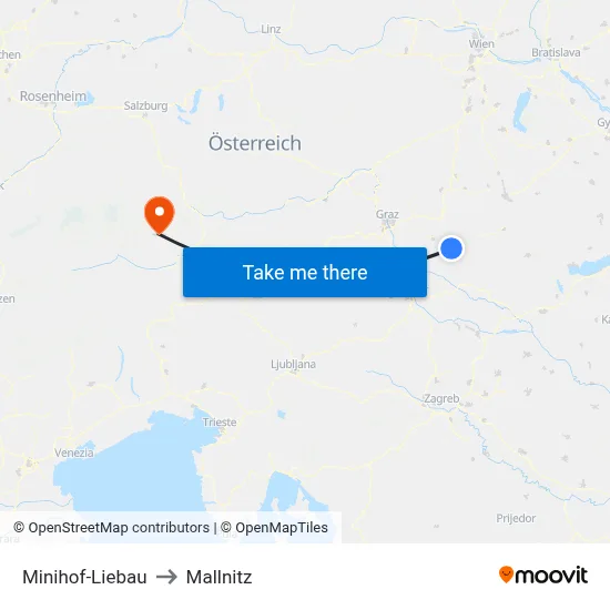 Minihof-Liebau to Mallnitz map