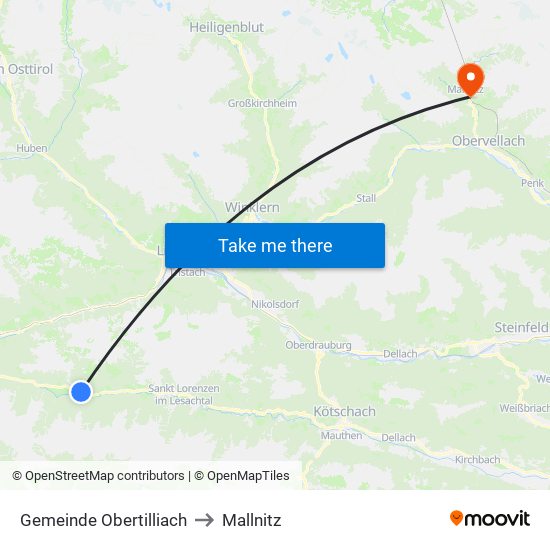 Gemeinde Obertilliach to Mallnitz map