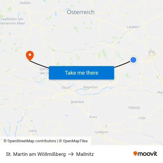 St. Martin am Wöllmißberg to Mallnitz map