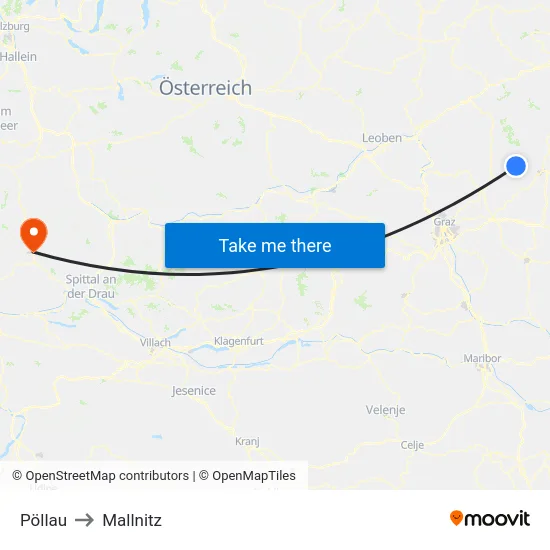 Pöllau to Mallnitz map