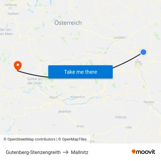 Gutenberg-Stenzengreith to Mallnitz map