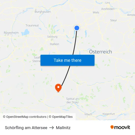 Schörfling am Attersee to Mallnitz map