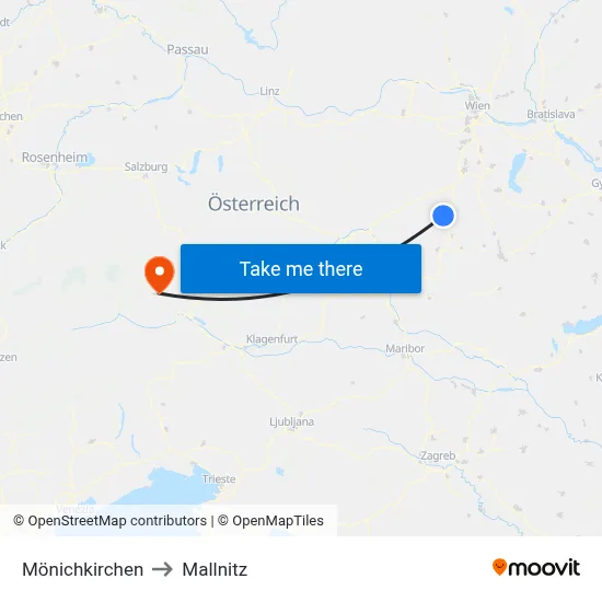 Mönichkirchen to Mallnitz map