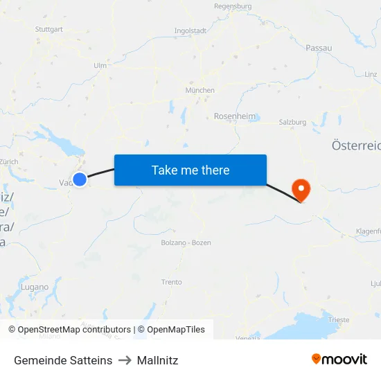 Gemeinde Satteins to Mallnitz map