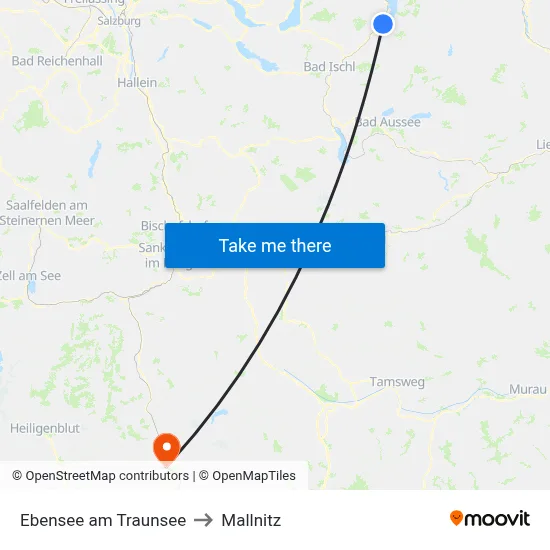 Ebensee am Traunsee to Mallnitz map