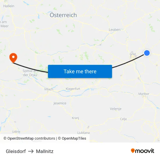Gleisdorf to Mallnitz map