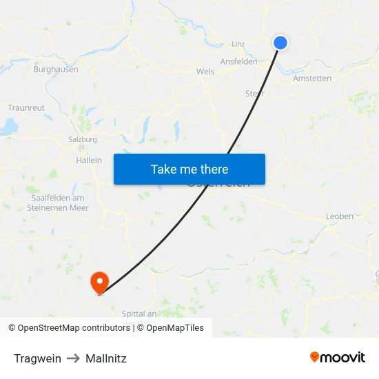 Tragwein to Mallnitz map