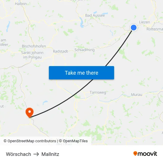 Wörschach to Mallnitz map