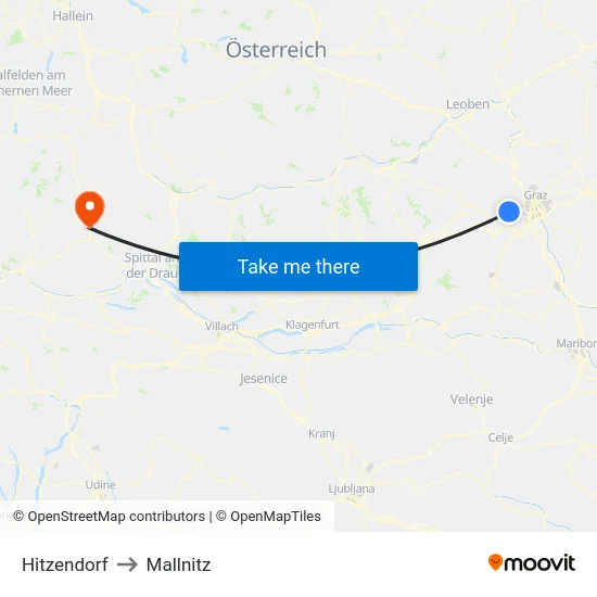 Hitzendorf to Mallnitz map