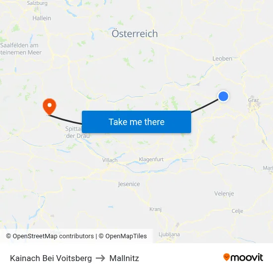 Kainach Bei Voitsberg to Mallnitz map
