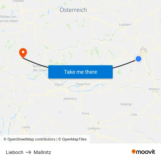 Lieboch to Mallnitz map