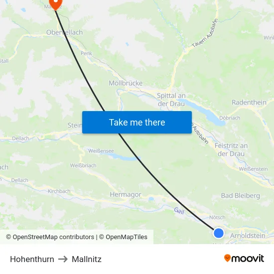 Hohenthurn to Mallnitz map