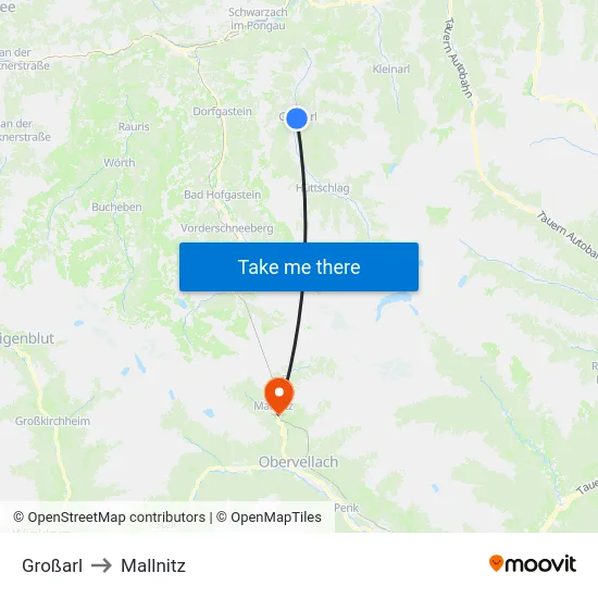Großarl to Mallnitz map